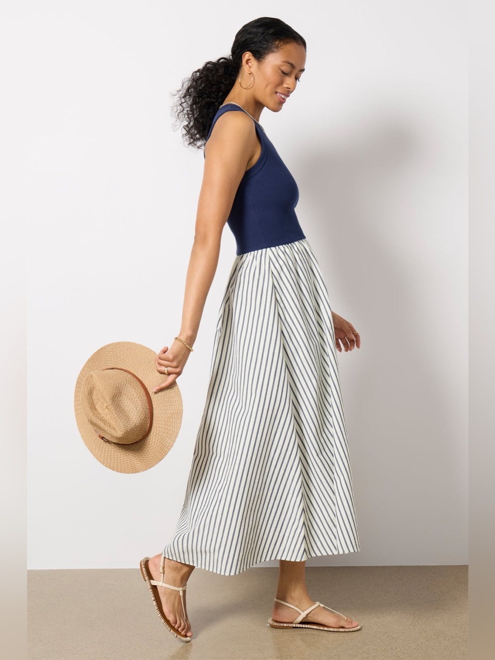 LNA Kenni Mixed Media Dress Navy